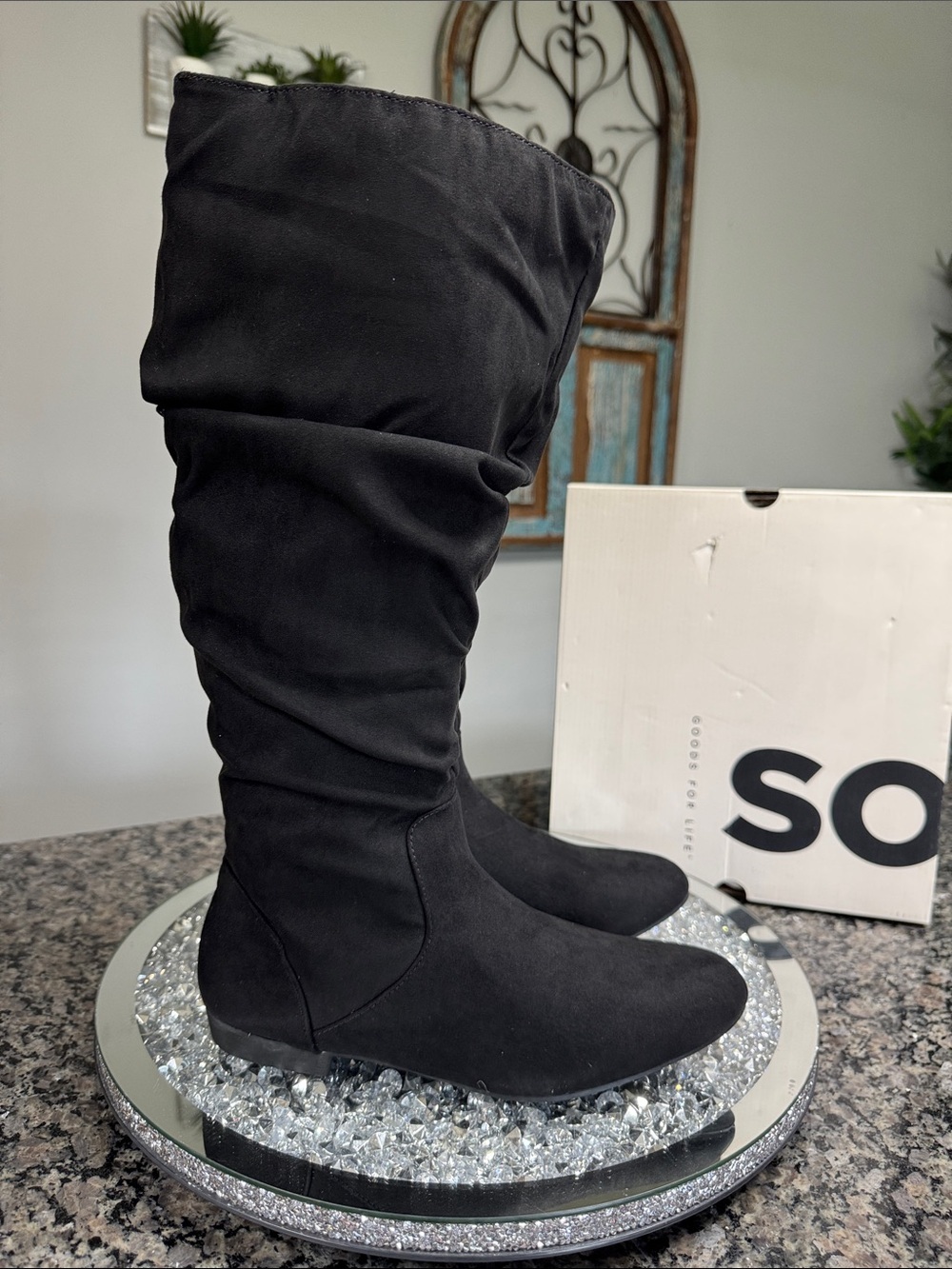 SO dill Black tall Slouch Boots NEW 9
